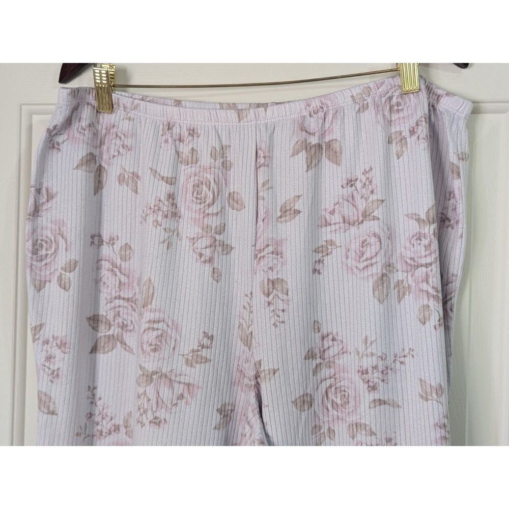 Laura Ashley Pajama Set Top Pants Womens 2X White Pink Floral Stretch Rib Knit - Picture 6 of 8